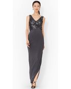 Lauren by Ralph Lauren Sequined-Mesh V-Neck Gown - Lyst