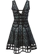 Hervé Léger Jacquard Pattern Cutout Flared Dress - Lyst