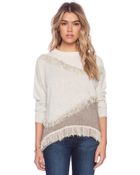 White + Warren Fringe Intarsia Open Crew Sweater - Lyst