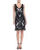 Aidan Mattox Sleeveless Beaded Pattern Cocktail Dress - Lyst