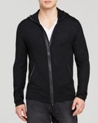 John Varvatos Usa Leather Trim Zip Front Hooded Cardigan - Lyst