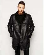 Asos Leather Look Jacket With Faux Shearling - Lyst