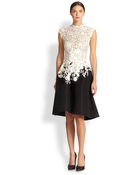 Oscar de la Renta High-Collar Lace & Silk Faille Dress - Lyst