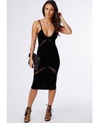 Missguided Gaynor Velvet Strappy Mesh Insert Midi Dress Black - Lyst