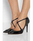 Jimmy Choo Mallow Patent-Trimmed Leather Pumps - Lyst