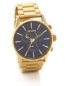 Nixon Sentry Chrono Watch - Gold/Blue - Lyst