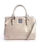 Giorgio Armani Beige Embossed Croc Convertible Top Handle Tote - Lyst