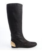 Giuseppe Zanotti Black Embossed Stingray Leather Spiked Cap Detail Boots - Lyst