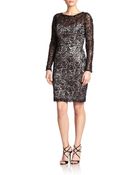 Sue Wong 3/4-Sleeve Beaded Lace Cocktail Dress - Lyst