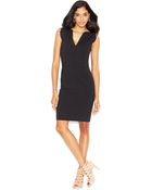 French Connection Cap-Sleeve V-Neck Sculptural Dress - Lyst