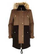 River Island Camel Faux Fur Trim Woollen Parka Jacket - Lyst