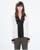 Zara Mixed Fabric Blouse With Front Detail - Lyst