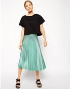 Asos Pleated Midi Skirt In Metallic - Lyst