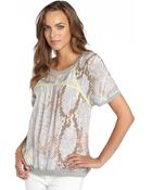 Aryn K. Grey Chiffon Python Printed Neon Trim Blouse - Lyst
