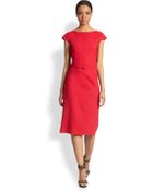 Oscar de la Renta Belted Ruffle-Back Dress - Lyst