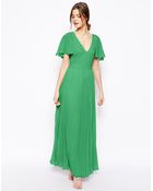 Asos Ruffle Sleeve Pleated Maxi Dress - Lyst