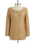Anne Klein Sequined Three Quarter Pullover - Lyst