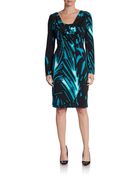 Josie Natori Draped Abstract Print Knit Dress - Lyst