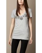 Burberry Embroidered Cotton Jersey T-Shirt - Lyst