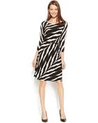 Calvin Klein Three-Quarter Sleeve Belted Zebra Dress - Lyst