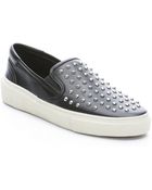 Saint Laurent Black Leather Studded Slip-On Sneakers - Lyst