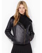 Lauren by Ralph Lauren Faux-Shearling Moto Jacket - Lyst