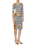 Dolce & Gabbana Tileprint Fitted Silk Dress - Lyst