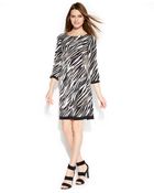 Calvin Klein Three-quarter-sleeve Printed Shift Dress - Lyst