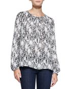 L'Agence Lace/Floral-Print Peasant Blouse - Lyst