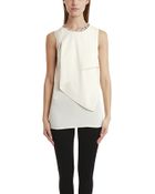 3.1 Phillip Lim Front Draped Top With Chiffon Insets And Emb Neckline - Lyst