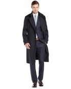 Armani Navy Wool Blend Water Resistant Double Breasted Trench Coat - Lyst