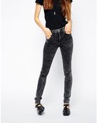 Asos Ridley Skinny Jeans In Smoked Black Acid Wash With Ripped Knees - Lyst