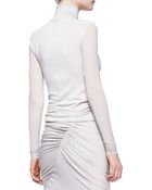Donna Karan New York Sheer-sleeve Turtleneck Top - Lyst
