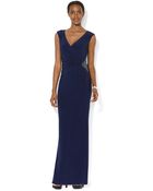Lauren by Ralph Lauren Beaded Detail Floor-length Gown - Lyst