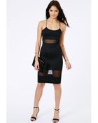 Missguided Shilin Black Mesh Panel Strappy Midi Dress - Lyst