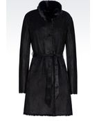 Armani Jeans Long Faux Sheepskin With Belted Waist - Lyst