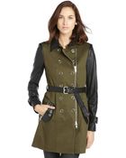 Rachel Zoe Green Stretch Cotton Twill And Leather 'London' Trench Coat - Lyst