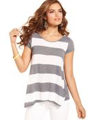 Kensie Shortsleeve Scoopneck Striped Tee - Lyst
