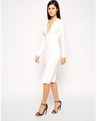 Asos Textured Crepe Super Plunge Midi Dress - Lyst