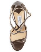 Jimmy Choo Ivette Crisscross Patent Leather Sandal Gray - Lyst