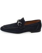 Magnanni Suede Horsebit Loafer Navy - Lyst
