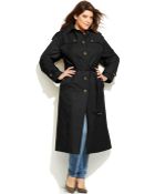 London Fog Plus Size Hooded Belted Maxi Trench Coat - Lyst