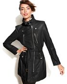 Kenneth Cole Reaction Faux-Leather Motorcycle Trench Coat - Lyst