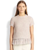 Brunello Cucinelli Tulle-Underlay Cashmere Sweater - Lyst