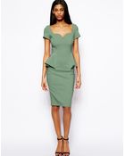Asos Pencil Dress with Peplum and Sweetheart Neck - Lyst