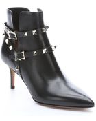 Valentino Black Leather 'Rockstud' Ankle Boots - Lyst