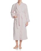 Natori Satin-Trimmed Fleece Robe - Lyst