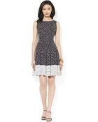 Lauren by Ralph Lauren Sleeveless Pleated Dot Dress - Lyst