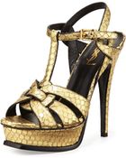 saint laurent gold platform sandals