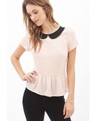 Forever 21 Peter Pan Collar Peplum Top - Lyst